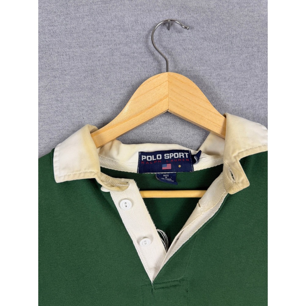Vintage Polo Sport Ralph Lauren Rugby Shirt Green Black Long Sleeve Mens M 90s - Picture 4 of 7